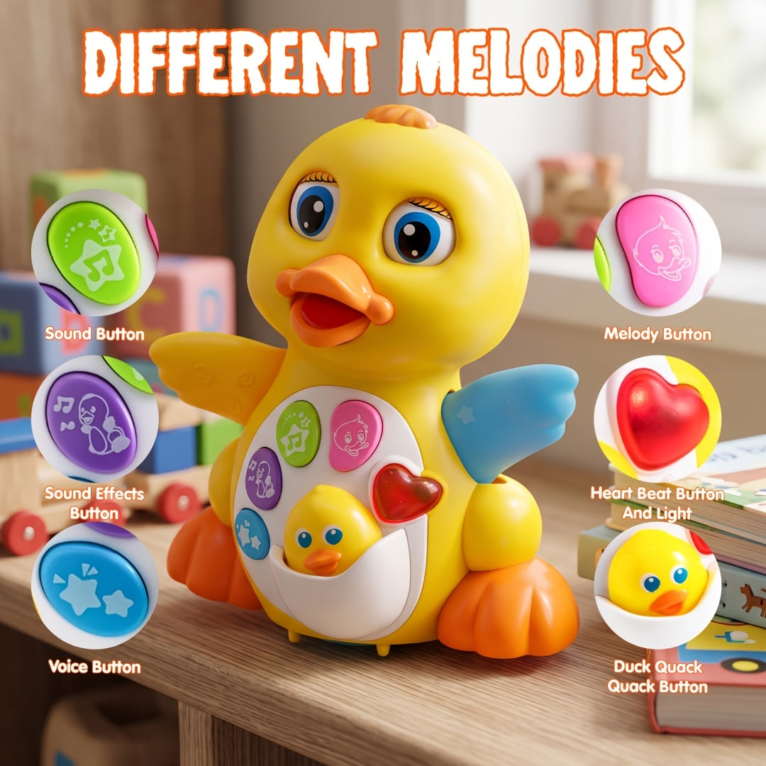 Dancing Walking Duck Toy with Music and Lights for Baby Toddlers 6 Months+ - Light-Up Musical Learning Toy, 5 Buttons 7 Melodies, Sensory Development, Christmas Birthday Gift for Infant Kids