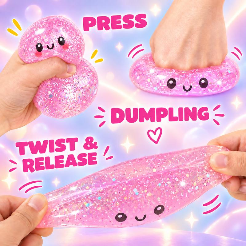 Glitter Dumpling Squishy Toy Mystery Box, Random Color Soft Sensory Fidget with Mini Steamer Storage for Desk Breaks and Surprise Gifts