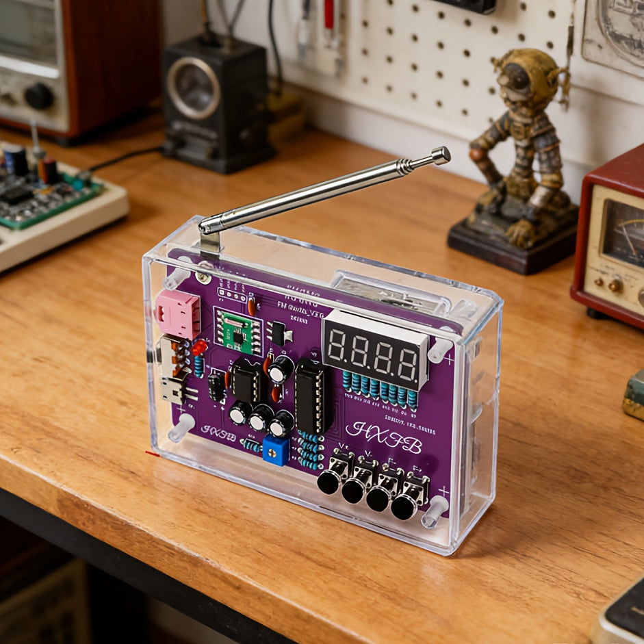 DIY FM Radio Building Kit with LED Display & Soldering Practice – All-in-One Electronics Learning Kit with Tuning Knob, Volume Control & Antenna for Adults & Hobbyists