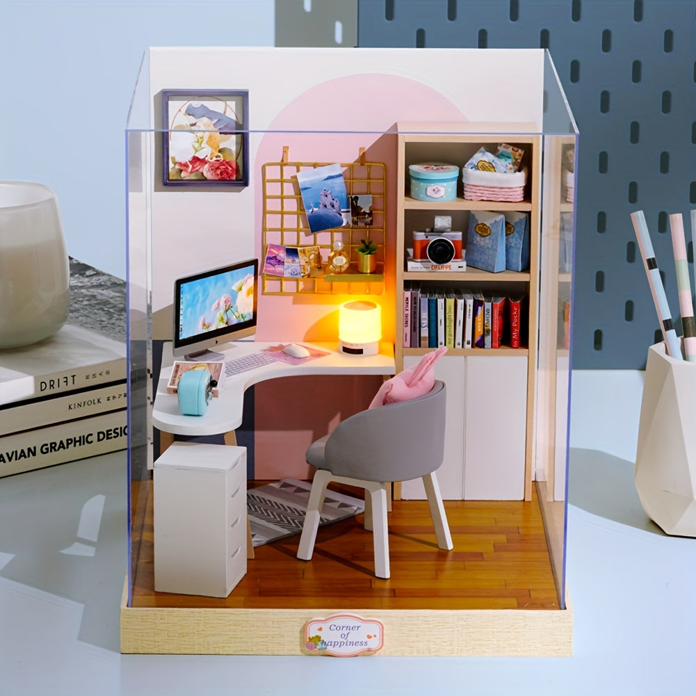 DIY Mini Dollhouse Puzzle Kit with Dust Cover – Small Miniature House Model No Glue Needed 4 Styles Tea Time Flavor Life Heartbeat Creativity Desktop Decor Gift Teens Ages 14+