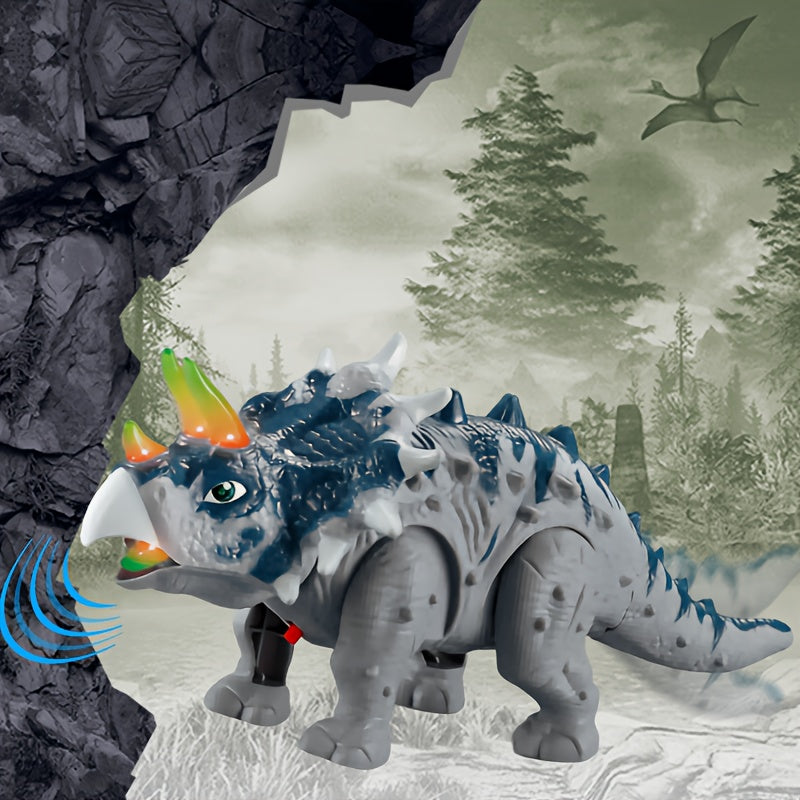 Walking Triceratops Dinosaur Toy with LED Lights & Roaring Sounds - Auto-Walk Dino Toy for Kids Halloween Birthday Christmas Gift for Boys Girls