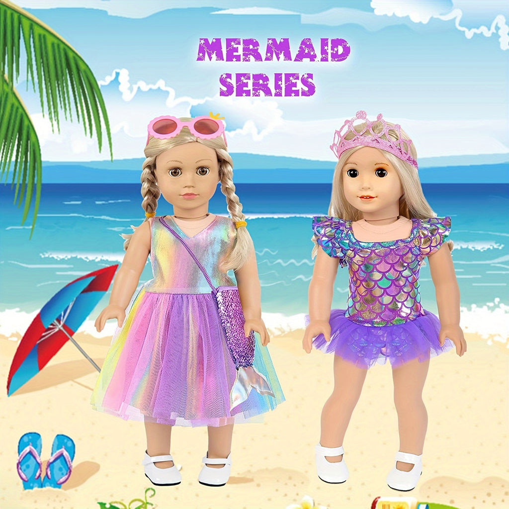20 Piece Mermaid Doll Travel Set for 18 Inch Dolls – Suitcase Mermaid Dress Outfits Bag Camera Glasses Passport Accessories Kit No Doll Girls Ages 3+ Gift