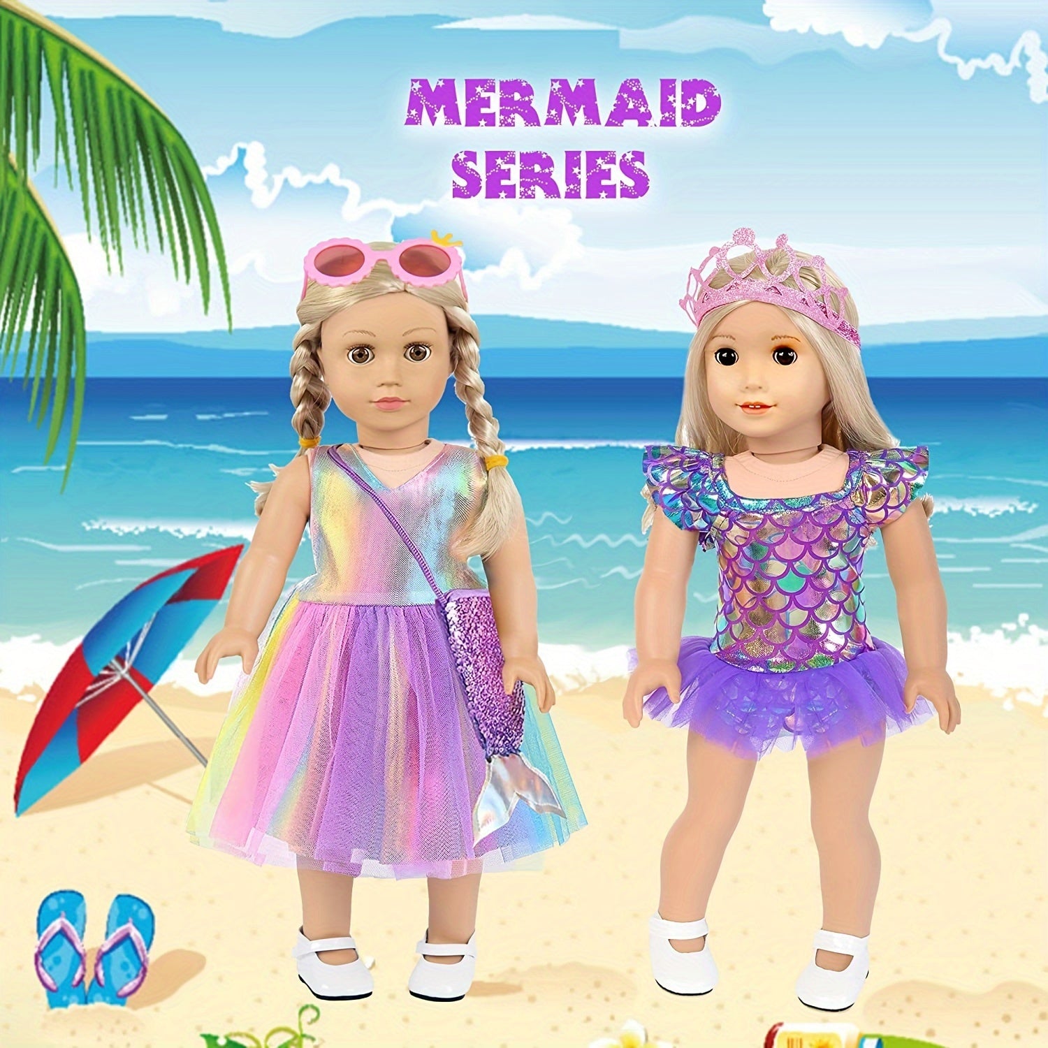 20 Piece Mermaid Doll Travel Set for 18 Inch Dolls – Suitcase Mermaid Dress Outfits Bag Camera Glasses Passport Accessories Kit No Doll Girls Ages 3+ Gift