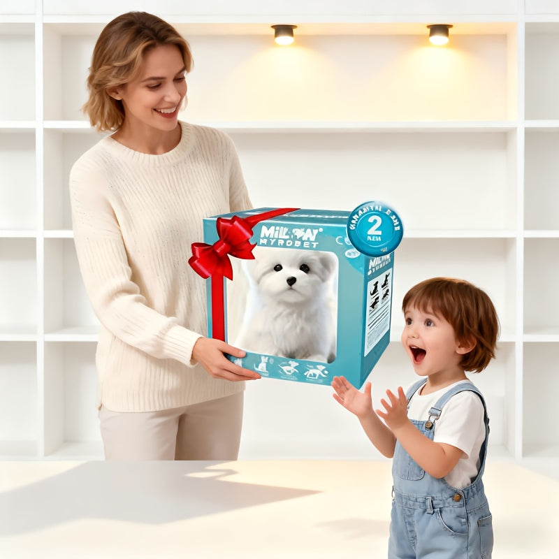 Realistic White Robot Puppy Toy – Walks, Barks & Wags Tail, Lifelike Plush AI Interactive Pet for Kids, Birthday Halloween Christmas Gift for Boys Girls
