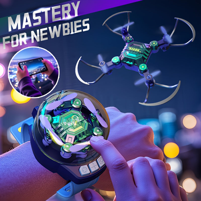 Mini Quadcopter Drone for Kids Beginners 2 Rechargeable Batteries Hovering Watch Storage Remote Control Indoor Outdoor Aircraft Christmas Halloween Gift Boys Girls
