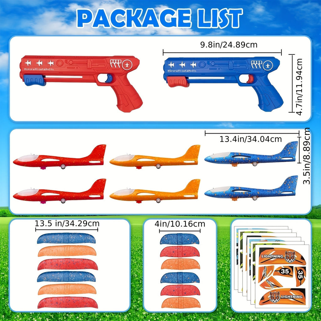 Airplane Launcher Toy 3 Planes 1 Shot – 2 Flight Modes Outdoor Flying Game with Customizable Stickers for Kids Ages 3-12 Birthday Christmas Gift