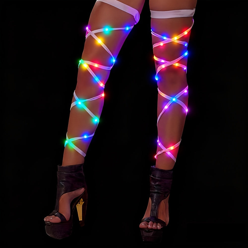 LED Strap Festival Costume for Women, Adjustable Buckle Leg Straps Rave Outfit EDM Electronic Music Party Cosplay Carnival Christmas Attire