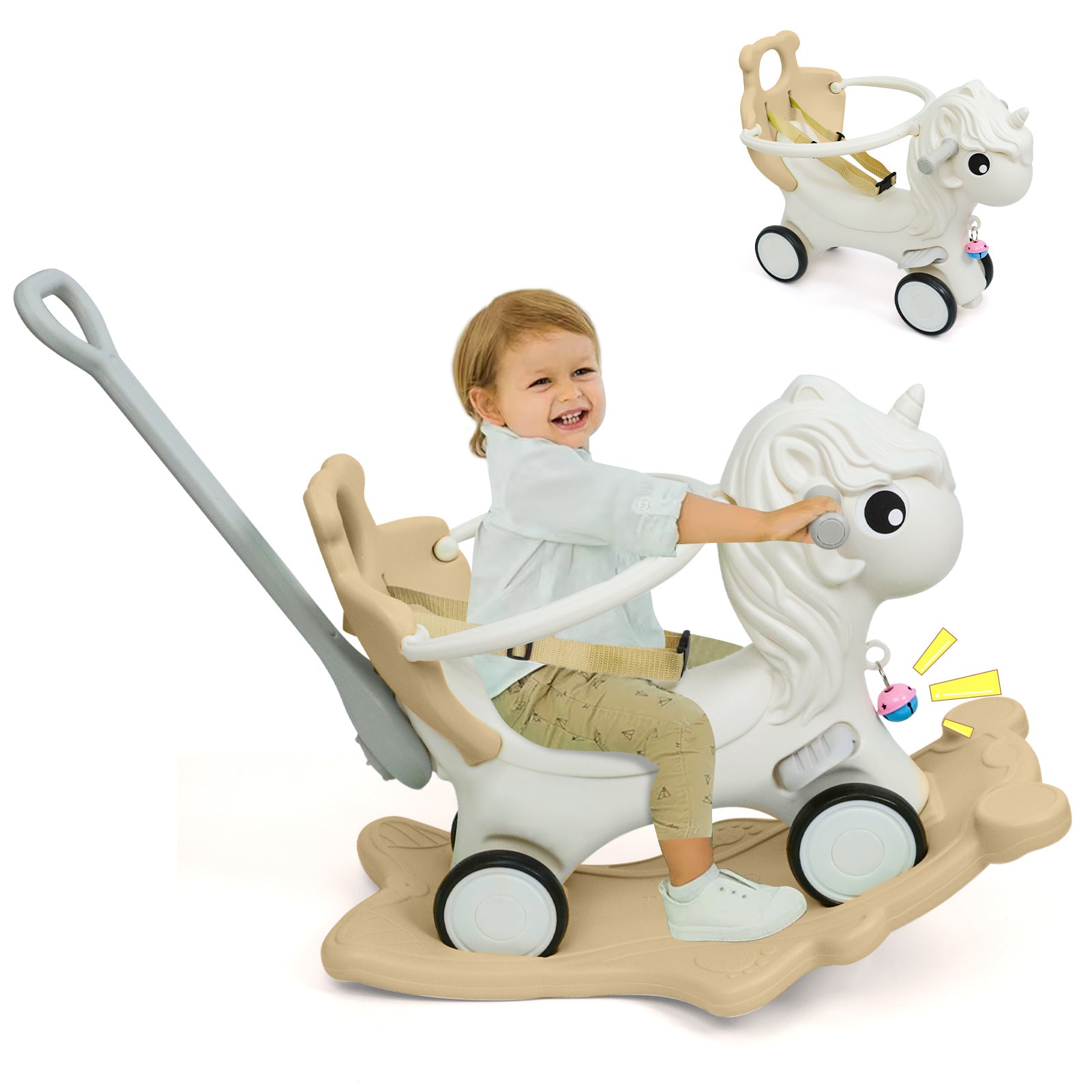 3 in 1 Rocking Horse for Toddlers 12M+ – Detachable Balance Bike, Ride-On Toy & Push Handle, Balance Board, Safe Indoor Outdoor Baby Gift for Boys & Girls Ages 1+