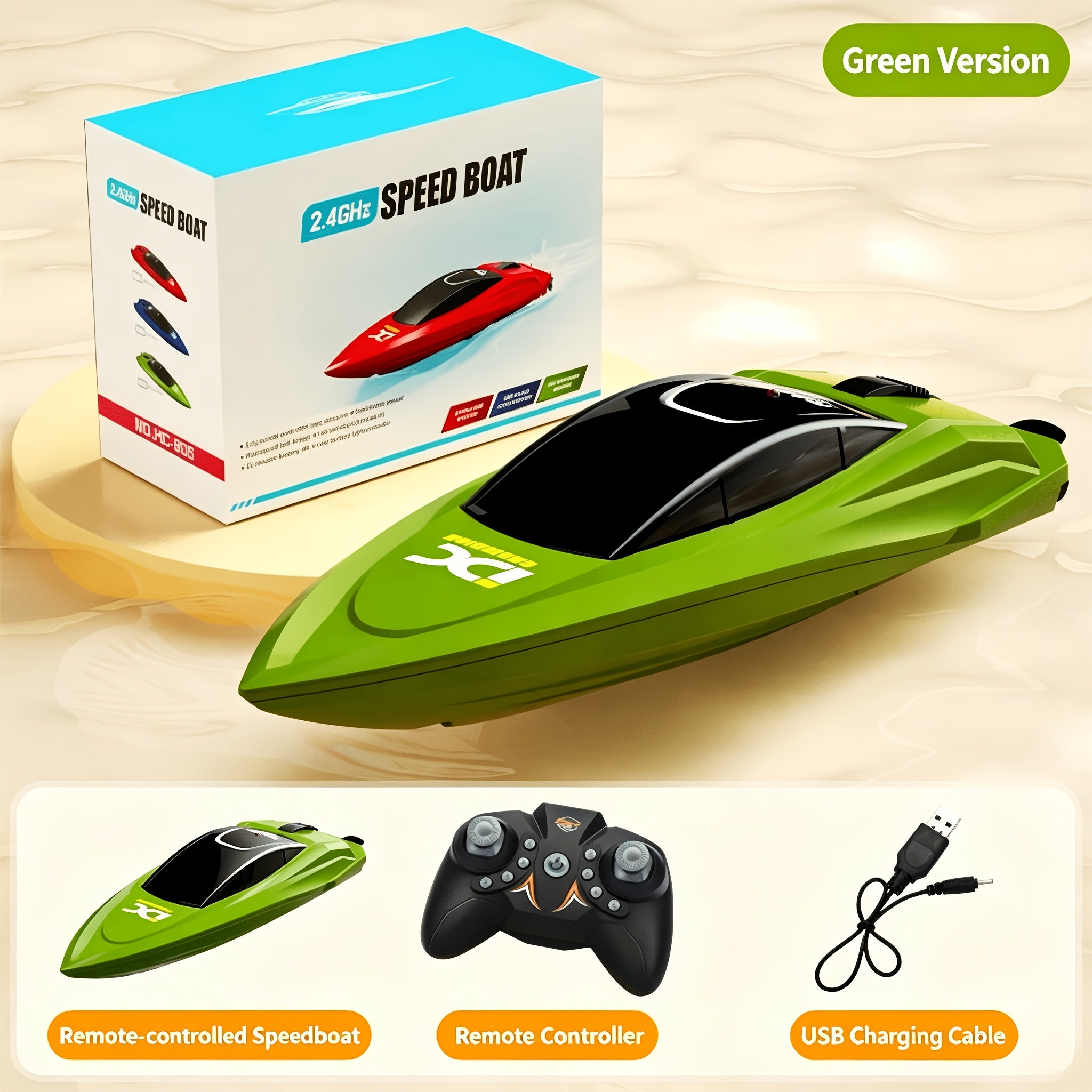 RC Racing Boat Mini High Speed 2.4GHz 4CH Remote Control LED Lights Pool Lake Pond Kids Summer Gift Boys Girls Birthday Christmas Red Blue Green