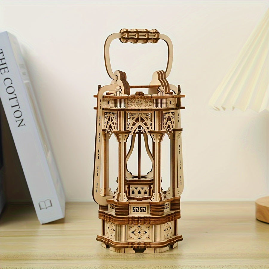 3D Wooden Puzzle Rotating Vintage LED Lantern Kit – Hands-On Building Activity, Mechanical Model, Desk Decor & Christmas Birthday Gift for Kids Adults