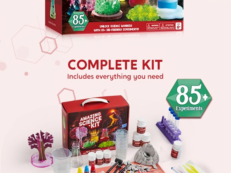 Amazing Science Kit for Kids 85+ Experiments – STEM Activities Gem Digging Crystal Growing Volcano Chemistry Educational Toy Gift Boys & Girls Ages 6+