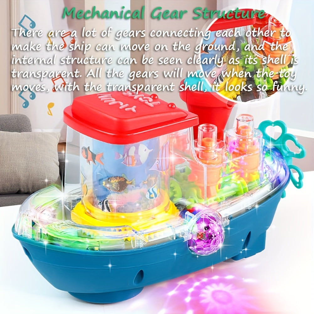 Interactive Sensory Boat Toy for Toddlers Ages 2+ – Underwater Theme with Fish & Coral Reefs, Rotating Scroll Screen & Music, Educational Sensory Play Toy for Boys Girls, Birthday Gift