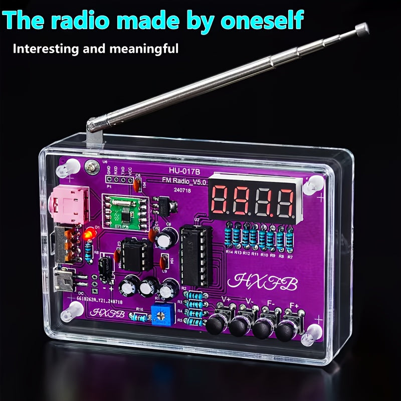 DIY FM Radio Building Kit with LED Display & Soldering Practice – All-in-One Electronics Learning Kit with Tuning Knob, Volume Control & Antenna for Adults & Hobbyists