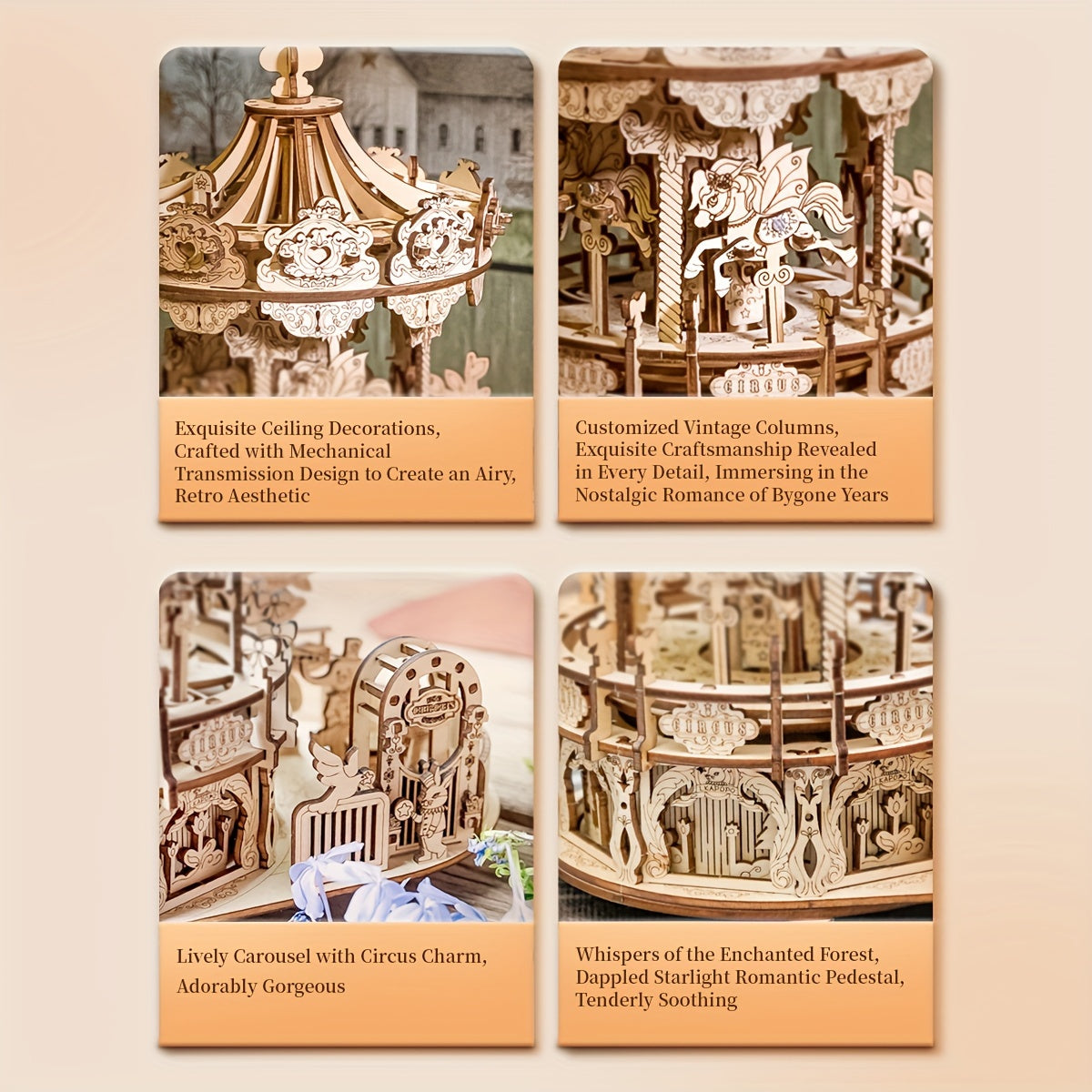 3D Wooden Puzzle Musical Carousel – Intricate DIY Model Kit Display Gift for Teens Adults Men Women Families Christmas Birthday