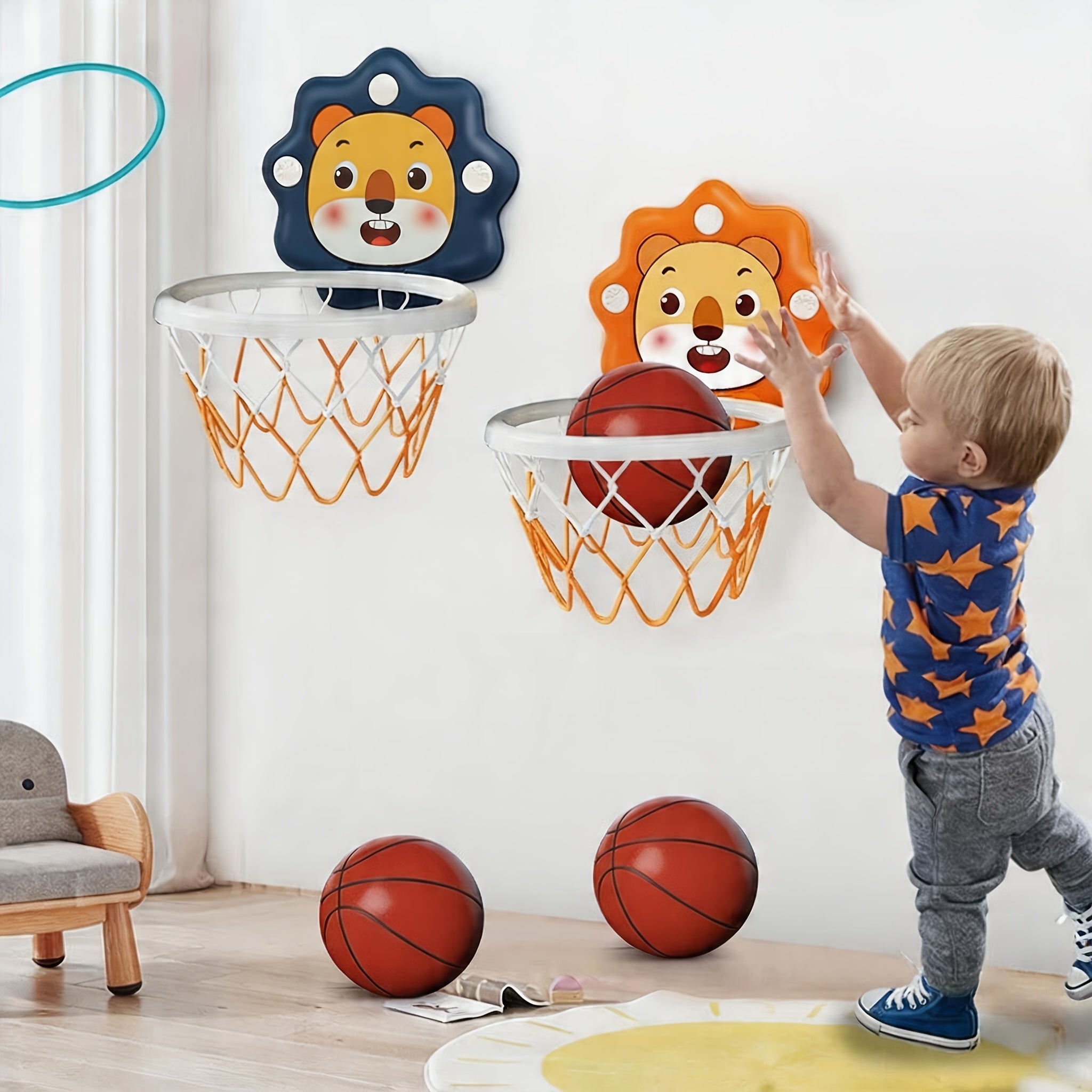 Kids Basketball Hoop Wall Mounted Indoor – Cartoon Lion Game Set with Ball & Pump for Playroom Bedroom, Fun Sports Toy Gift for Boys Girls Toddlers Ages 3+