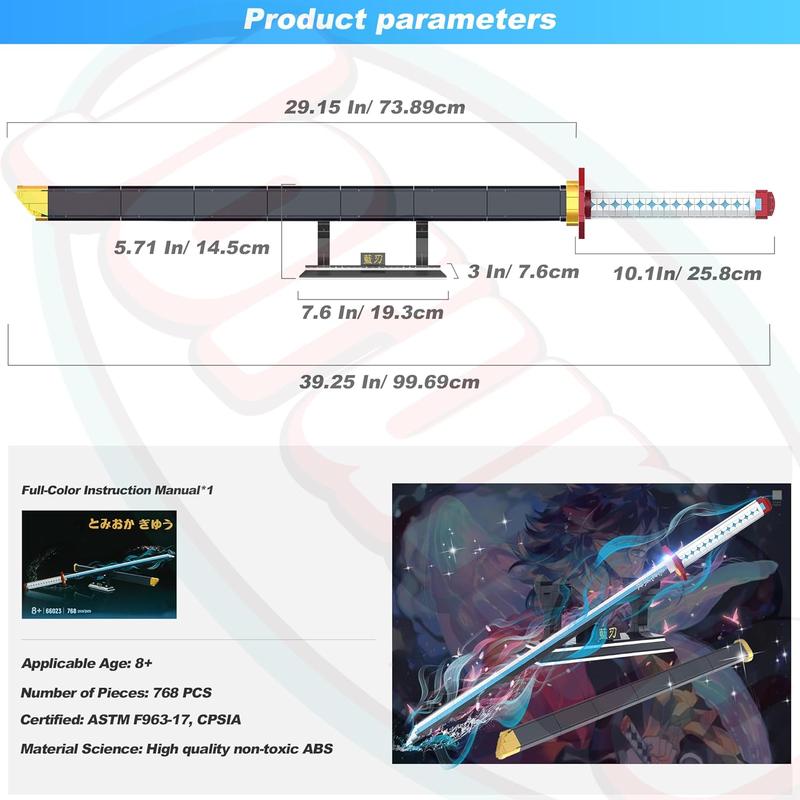 Tomioka Giyuu Sword Building Blocks Set 768 PCS - 39in Demon Anime Katana Model with Stand, Collectible Cosplay Toy Building Kit for Anime Fans, Compatible with Major Brands, STEM Display Model, Home Decoration Gift for Ages 12+ Teens Adults