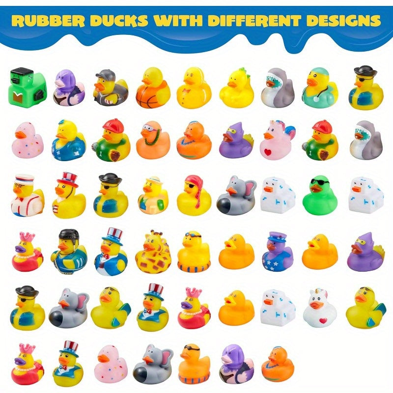 120PCS Mini Rubber Ducks Bulk Assortment with Mesh Bag – 2 Inch Rubber Duckies 60+ Designs, Baby Bath Toys, Kids Birthday Party Favors, Carnival Prizes, Pool Toys, Random Colors