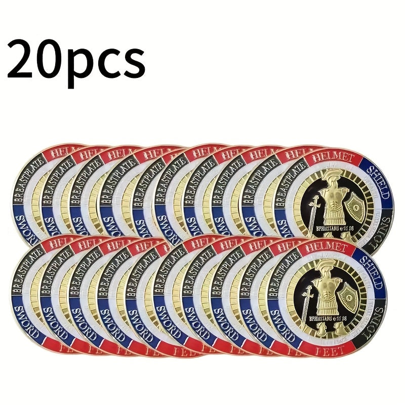 Armor of God Challenge Coins 20pcs Golden Iron Prayer Commemorative Coin – Ephesians 6 Christian Religious Collectible Gift for Church Events, VBS & Faith Community Ages 14+