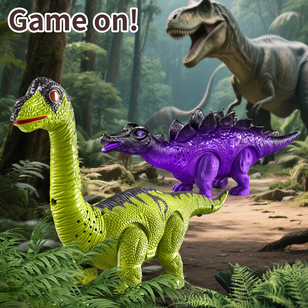 Electric Walking Dinosaur Toy Set 3-Pack with Sound & Light – T-Rex, Brachiosaurus & Stegosaurus Jurassic Dino Figures – Birthday & Christmas Gift for Boys Ages 3-7