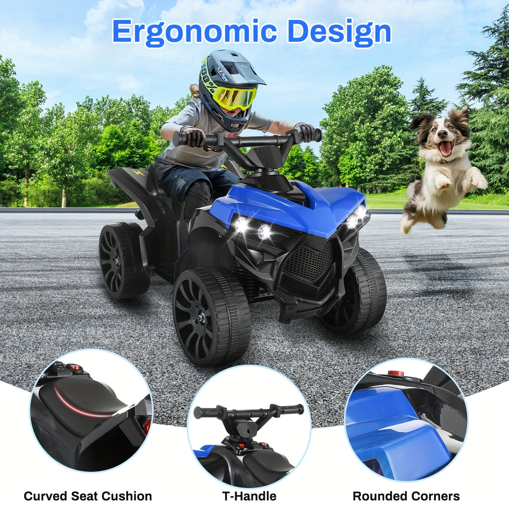 Kids Electric ATV Ride On Quad with Headlights & Pedal Accelerator - All-Terrain Anti-Slip Tires 55LB 1.86 MPH - Birthday Christmas Halloween Gift for Boys Girls Toddlers