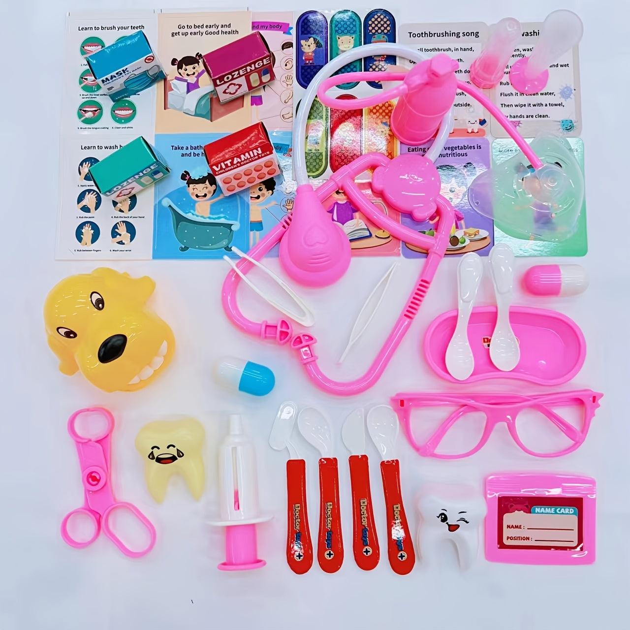 Kids Doctor Playset 40-Piece Pink, Pretend Play Doctor Nurse Toy Set with Stethoscope Syringe Dental Tools, Role Play Gift for Girls Boys Toddlers, Birthday Halloween Christmas
