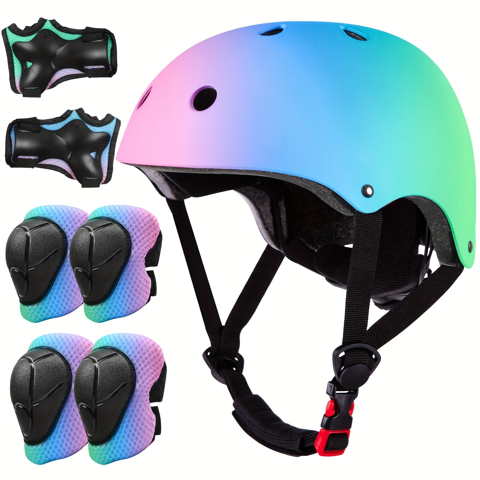 Kids Bike Helmet Set with Knee and Elbow Pads Adjustable Protective Gear for Boys Girls Ages 5 Plus Cycling Skating Scooter - Birthday Gift