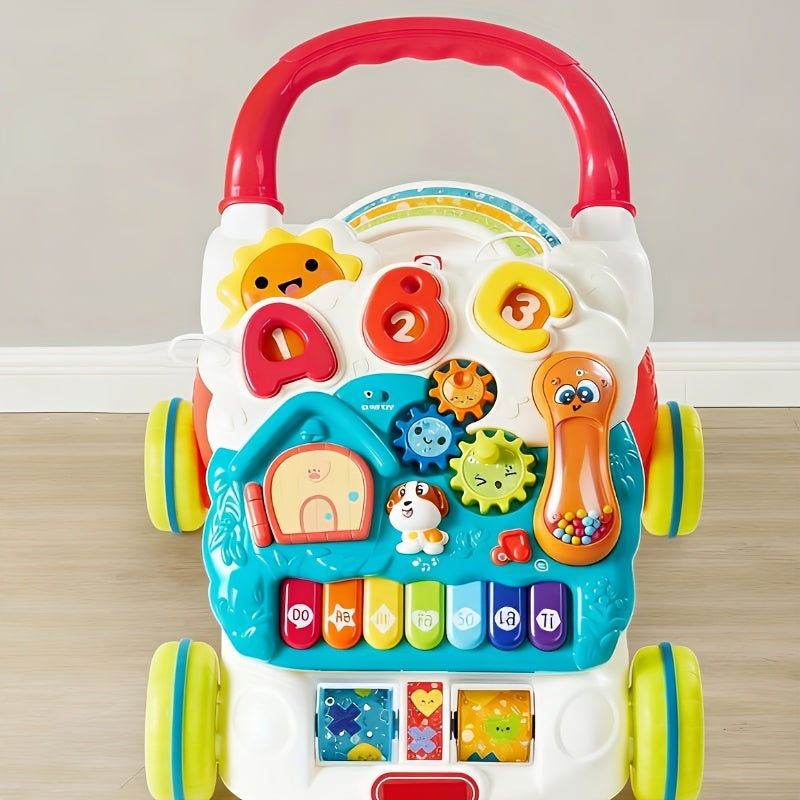 Baby Push Walker 2-in-1 Sit to Stand Learning Toy – Piano, ABC Buttons, Light-Up Sound Effects & Adjustable Speed Walker for Infant Boys & Girls