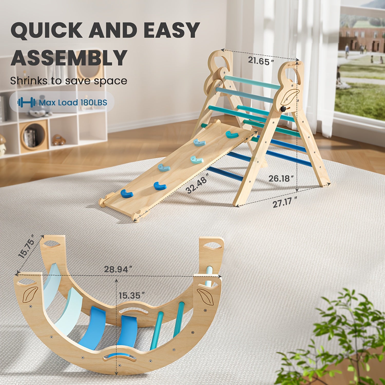 Pikler Triangle 8-in-1 Foldable Wooden Climbing Set Toddlers Indoor Jungle Gym with Slide Arch Rocker Montessori Toy Ages 1 2 3 4 5 Birthday Christmas Gift