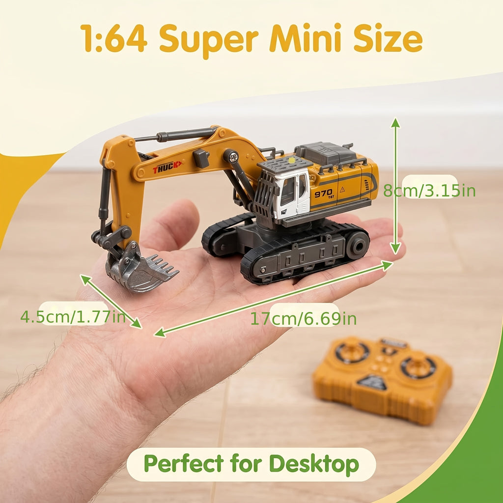 1:64 RC Construction Vehicle Set – 9-Channel Alloy Dump Truck, Forklift & Excavator with 2.4GHz Remote, Diecast Metal Body Mini Desk Toys