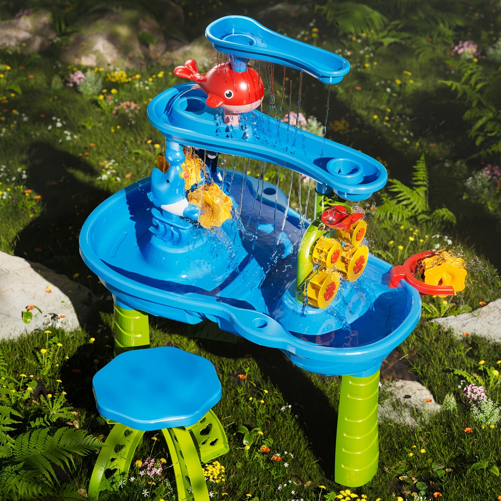 Sand & Water Table for Toddlers 3-Tier with Shovel Scoop Strainer – Outdoor Sensory Play Set for Kids Ages 2-6, Backyard Beach Patio Summer Activity