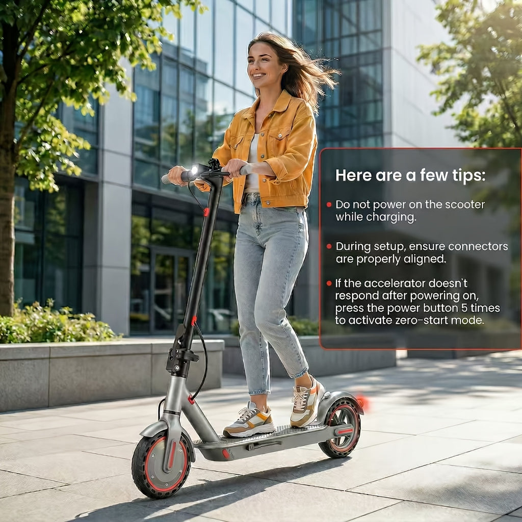 Foldable Electric Scooter for Adults 350W 19 MPH - Dual Brakes EABS Solid Tires 265LB 20KM Range LED Display 3 Speed Modes - Commuter E-Scooter Blue Red
