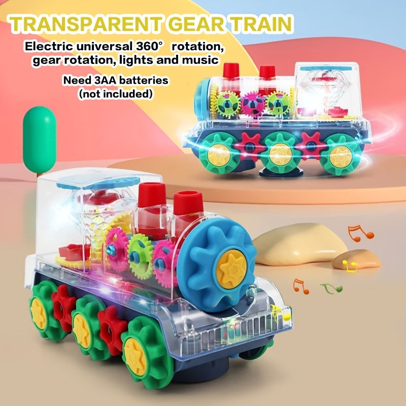 Electric Transparent Gear Train Toy for Toddlers with Flashing Lights & Music – 360 Spin Educational See-Through Gear Vehicle, Fun Learning Gift for Boys & Girls Ages 2+