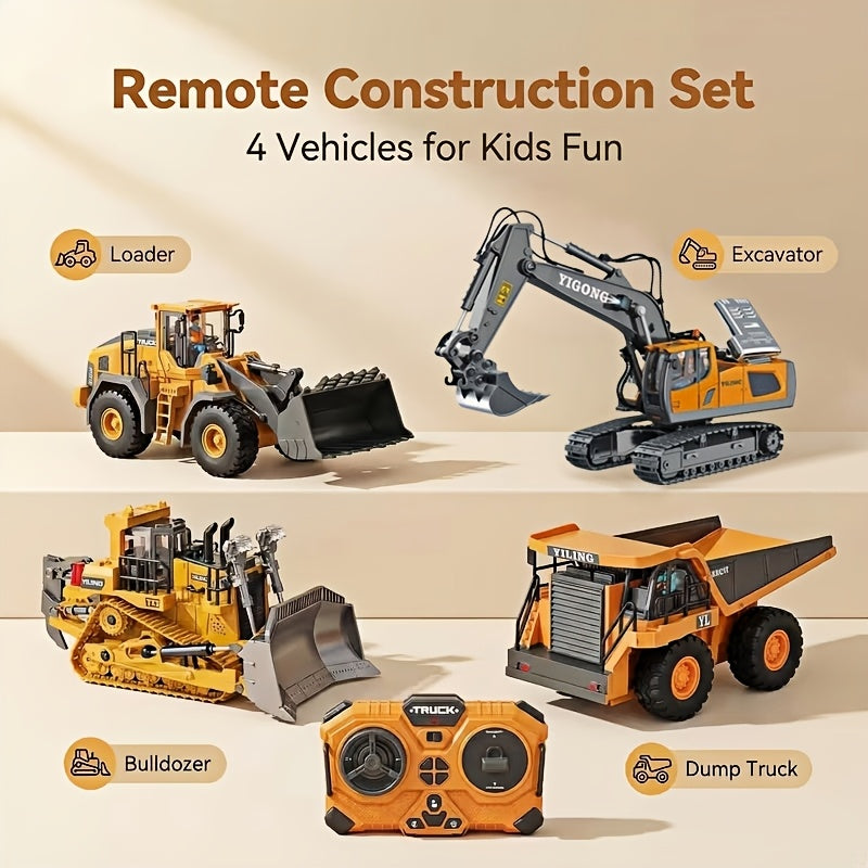 RC Construction Vehicle Set Excavator Dump Truck Bulldozer Loader 2.4GHz 12CH Alloy Plastic Kids Boys Ages 6+ Birthday Christmas Gift 2-in-1 3-in-1 4-in-1