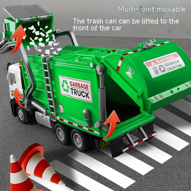 Garbage Truck Toy with Sound & Light for Kids – Includes 4 Trash Sorting Bins, Sanitation Engineering Vehicle Model, Fun Recycling Play Gift for Boys & Girls Ages 3+