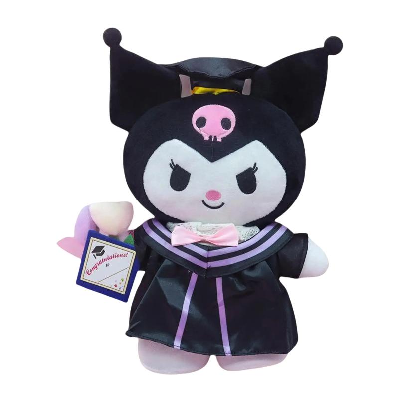 Hello Kitty Kuromi Graduation Plush Doll - Sanrio Character Duo Stuffed Toy for Graduation Celebrations & Collectors, High-Quality Soft Materials, Multiple Sizes with Keychain Option, Perfect Graduation Gift for Fans