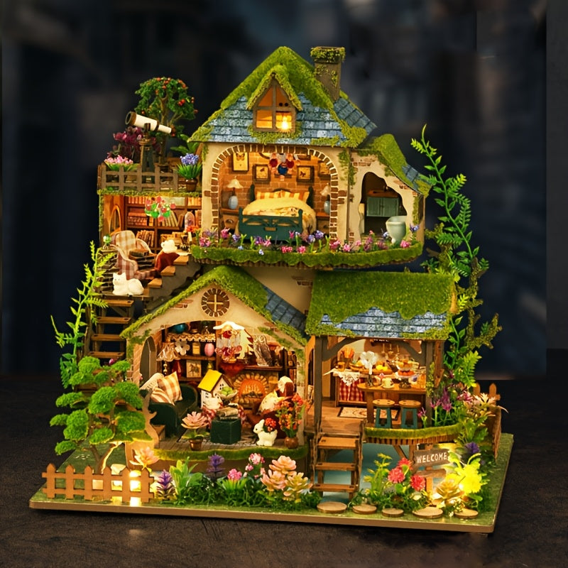 DIY Miniature Forest Hut Wooden Dollhouse Model Kit – Forest Adventures Handmade Assembly House for Adults & Teens Ages 14+, Home Decor Display, Birthday Christmas Valentine Gift