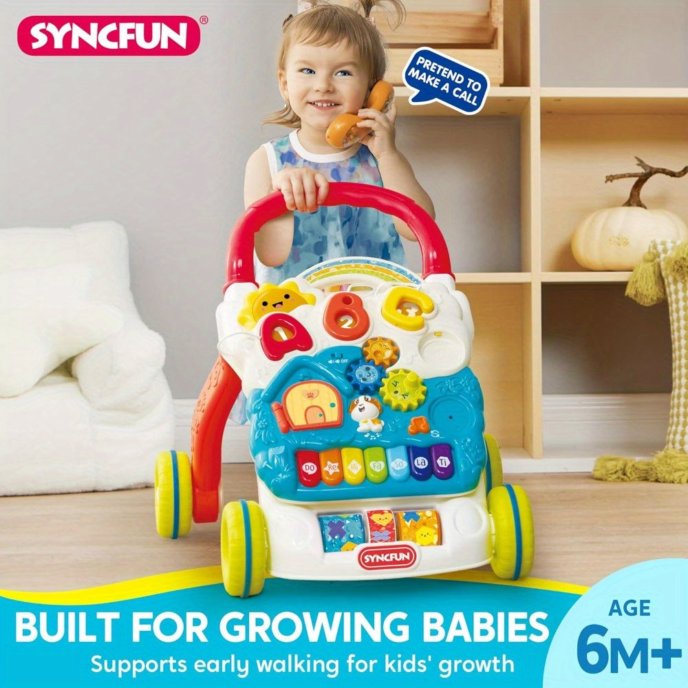 Baby Push Walker 2-in-1 Sit to Stand Learning Toy – Piano, ABC Buttons, Light-Up Sound Effects & Adjustable Speed Walker for Infant Boys & Girls
