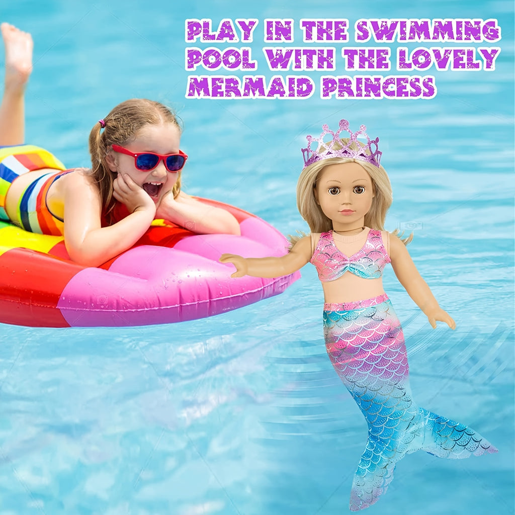 20 Piece Mermaid Doll Travel Set for 18 Inch Dolls – Suitcase Mermaid Dress Outfits Bag Camera Glasses Passport Accessories Kit No Doll Girls Ages 3+ Gift