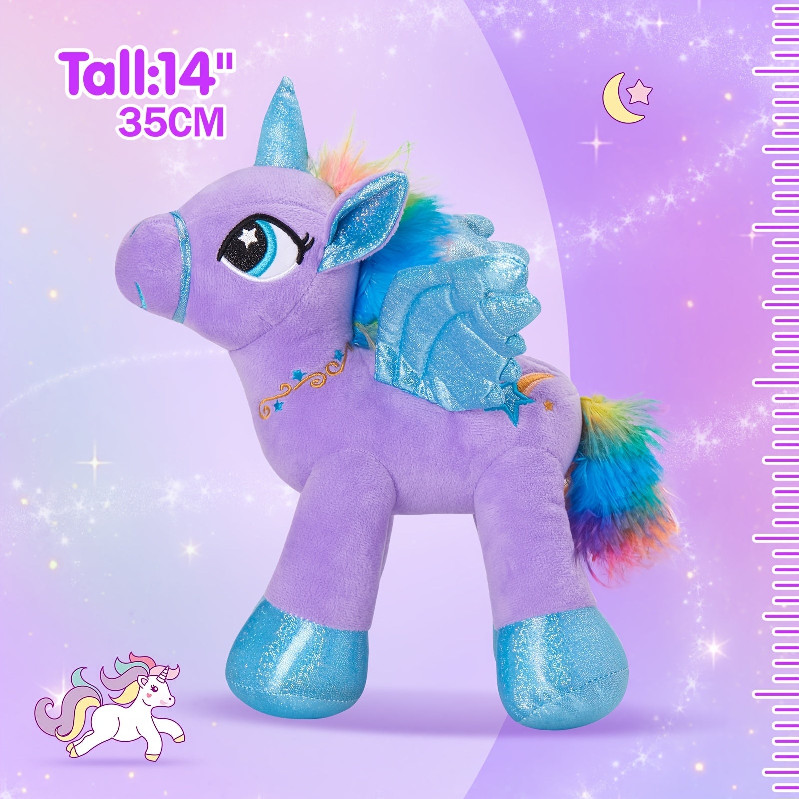 Glowing Unicorn Plush Toy 14 Inch – Purple Angel Unicorn Stuffed Animal with Flashing Night Light, Super Soft Hug Doll, Birthday Baby Shower Gift for Kids Girls, Princess Room Decor