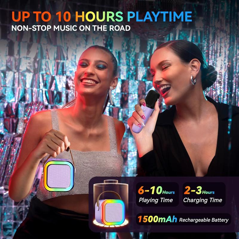 Mini Karaoke Machine for Kids with 2 Wireless Microphones, Bluetooth 5.4 Portable Speaker, 5 Voice Effects and Colorful Lights for Family Parties