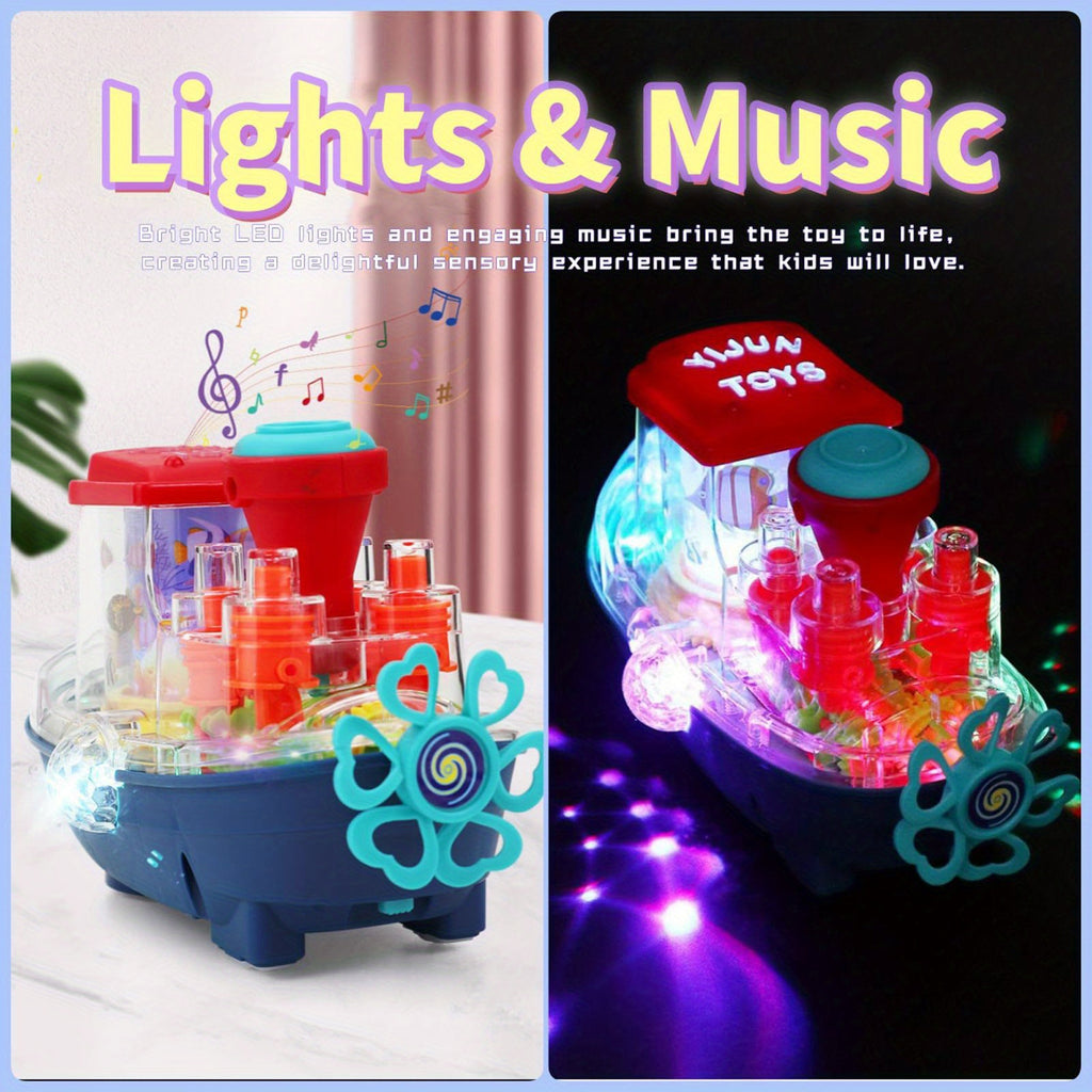 Interactive Sensory Boat Toy for Toddlers Ages 2+ – Underwater Theme with Fish & Coral Reefs, Rotating Scroll Screen & Music, Educational Sensory Play Toy for Boys Girls, Birthday Gift