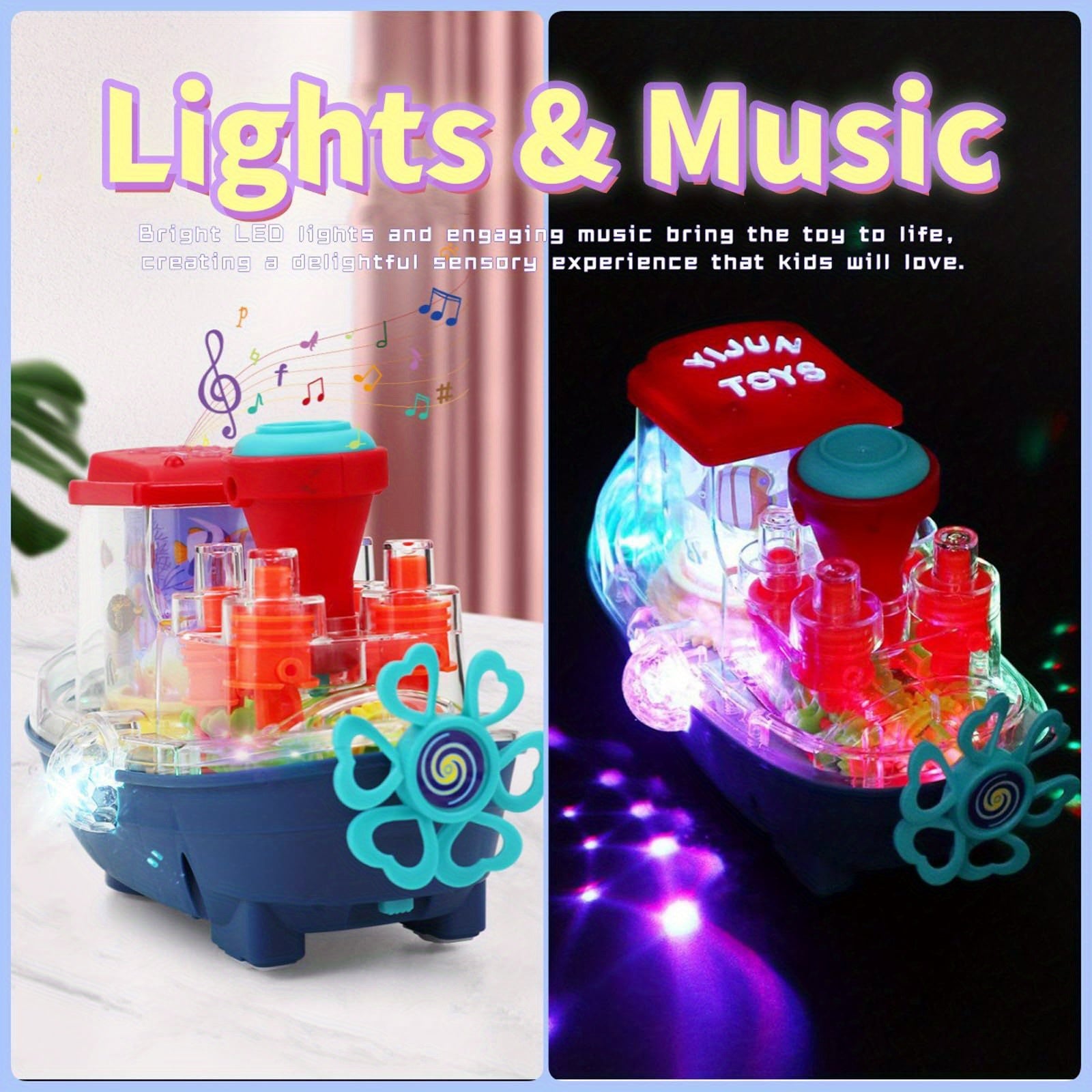 Interactive Sensory Boat Toy for Toddlers Ages 2+ – Underwater Theme with Fish & Coral Reefs, Rotating Scroll Screen & Music, Educational Sensory Play Toy for Boys Girls, Birthday Gift