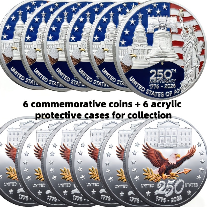 America 250th Anniversary Coin Set 2026 12pcs 1776-2026 USA Bicentennial Eagle Challenge Commemorative Medallion with Acrylic Cases Collector Gift