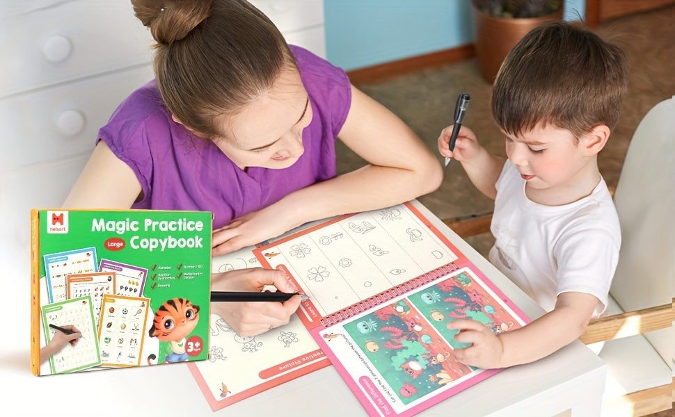Magic Grooved Handwriting Practice Book for Kids Reusable Tracing Workbook Letters Numbers Drawing Ages 3-8 Kindergarten Preschool Learning Gift