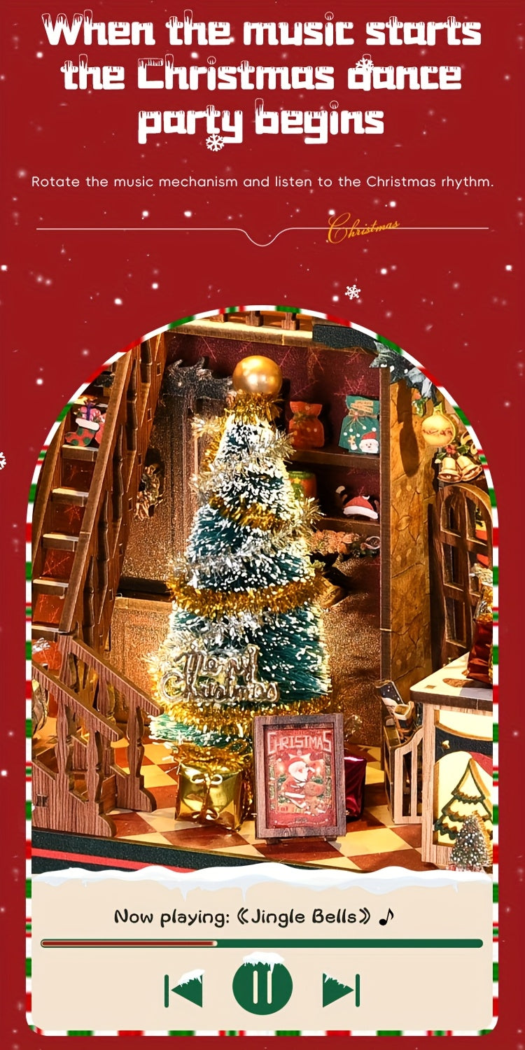 Christmas Shop Book Nook Kit – 3D Wooden Miniature House DIY Bookshelf Insert for Adults & Teens, Cozy Holiday Tiny House Craft, Christmas & New Year Gift, Home Decor