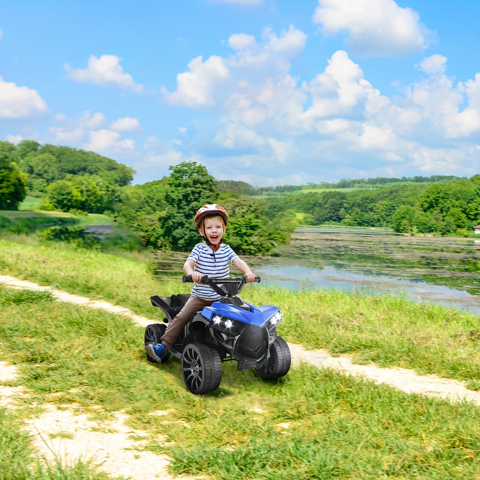 Kids Electric ATV Ride On Quad with Headlights & Pedal Accelerator - All-Terrain Anti-Slip Tires 55LB 1.86 MPH - Birthday Christmas Halloween Gift for Boys Girls Toddlers