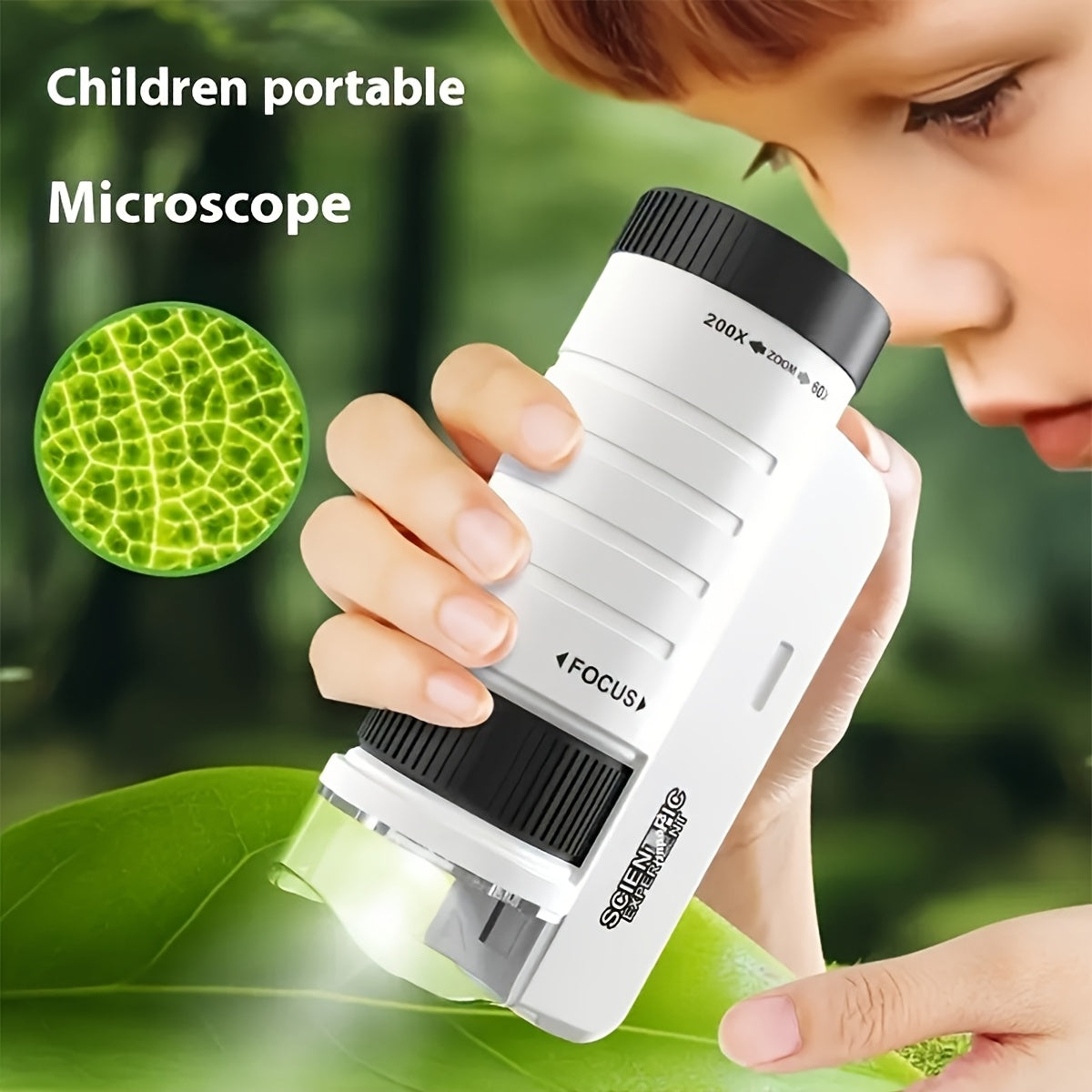 Kids Portable Microscope 60X-200X Zoom – LED Light STEM Science Toy for Outdoor Exploration, Educational Gift for Boys Girls Ages 5+, Back to School Birthday Gift