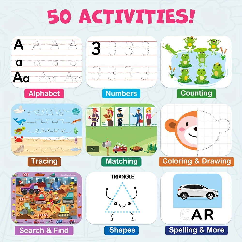 Preschool Learning Activities Busy Book 50 Pages – Tracing Workbook for Toddlers & Kindergarten Kids, Educational Toy Gift for Boys & Girls