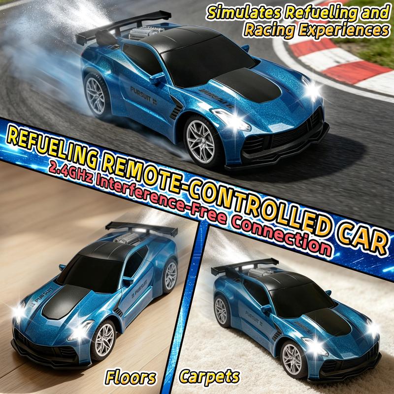 Spray RC Racing Car 1:18 Scale with Dual Sounds, LED Lights and 2.4GHz Remote Control, NIRVIXEN Automatic Parking Car Playset Gift for Boys and Girls