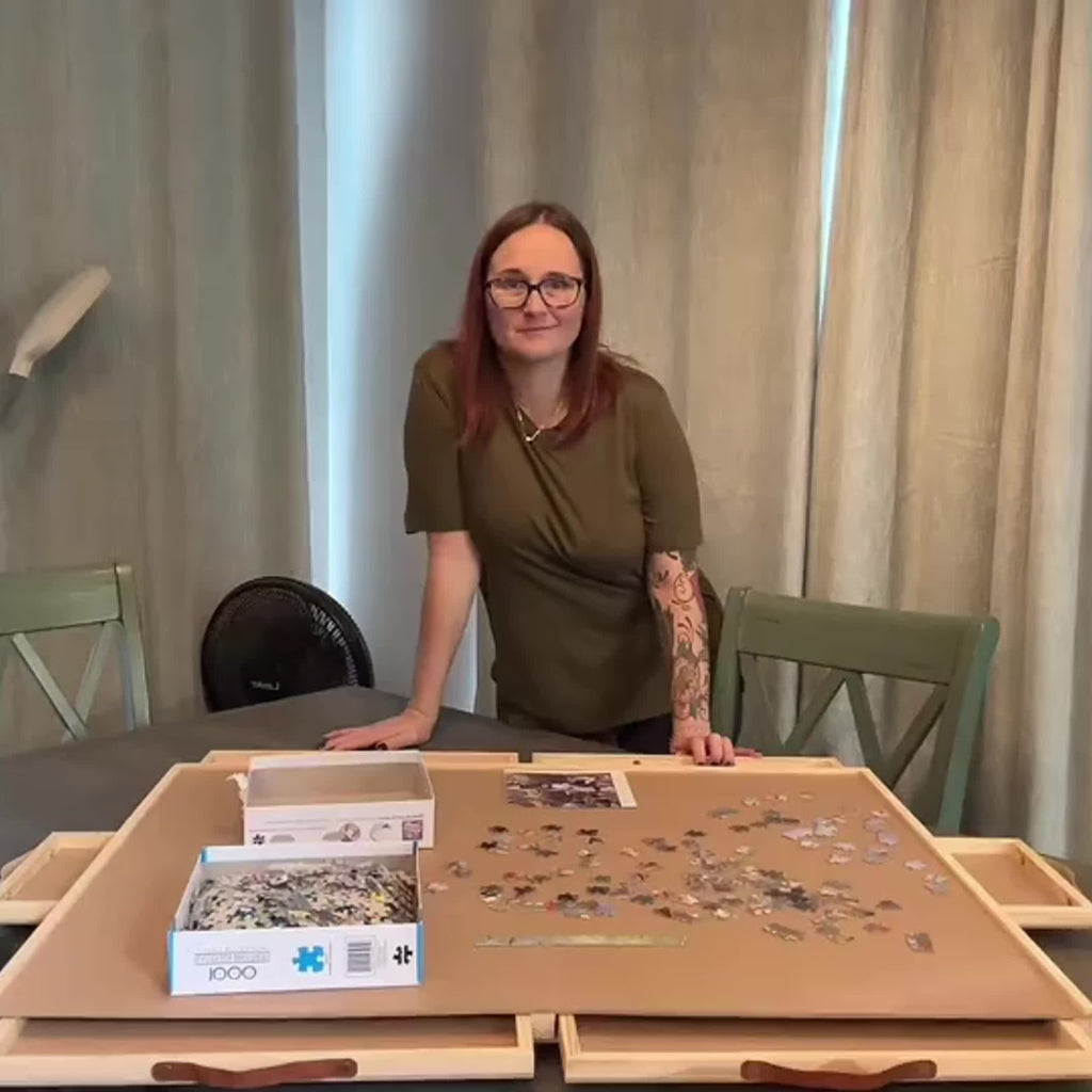 Rotating Puzzle Board with Drawers 35x27 Inch – 360° Turntable Puzzle Table Organizer for Adults Seniors 1500 Pieces